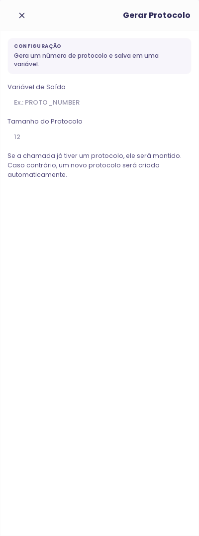 Configuração do node Gerar Protocolo no fluxo de voz