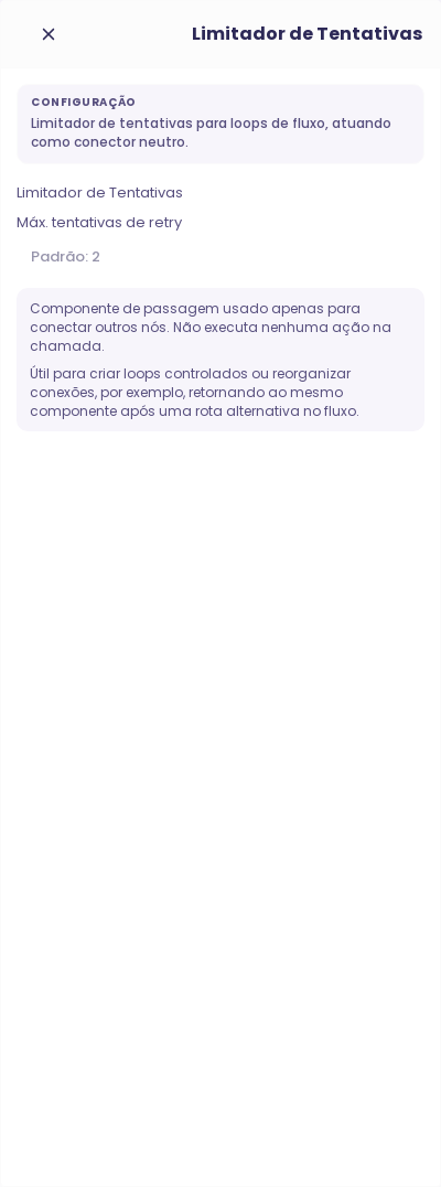 Configuração do node Limitador de Tentativas no fluxo de voz