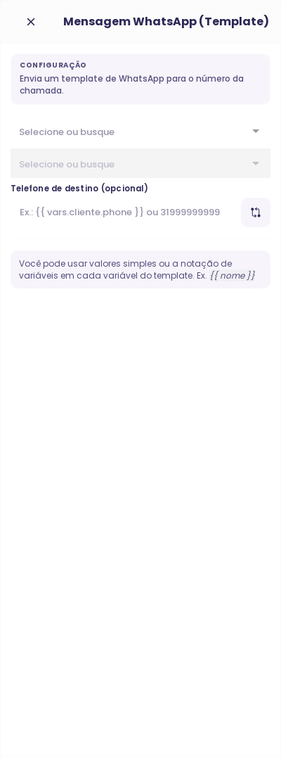 Configuração do node Mensagem WhatsApp (Template) no fluxo de voz